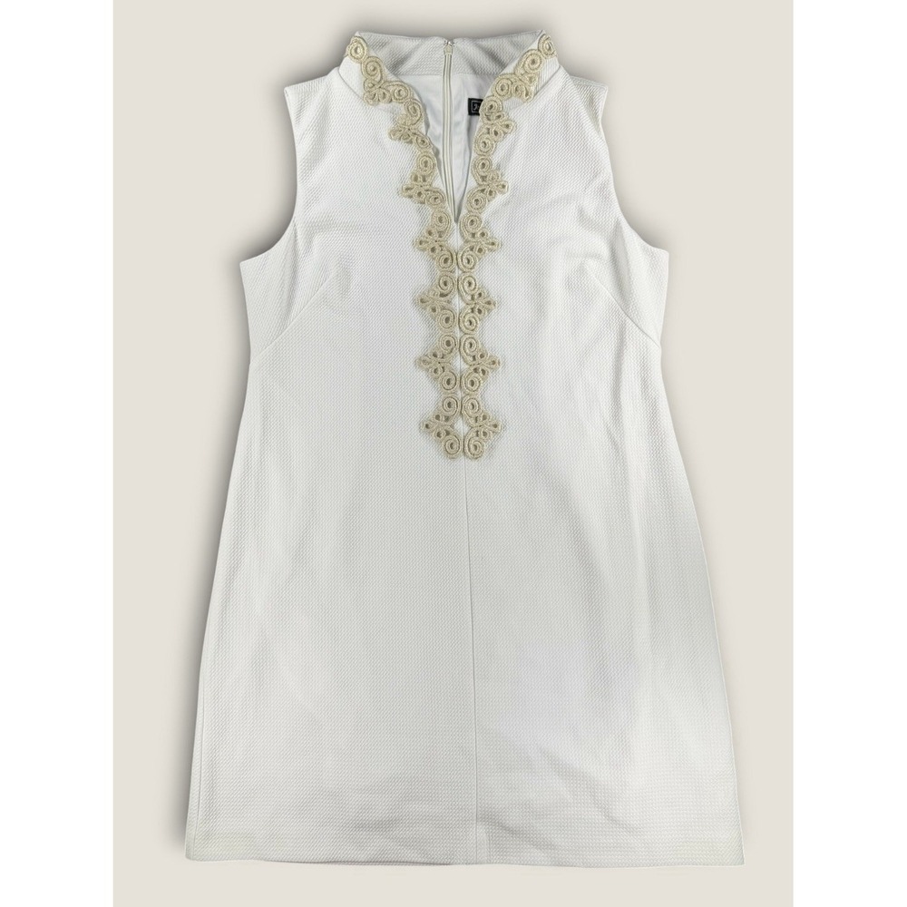 Jessica Howard White Soutache Trim Shift Dress Sleeveless Textured Petite 14P